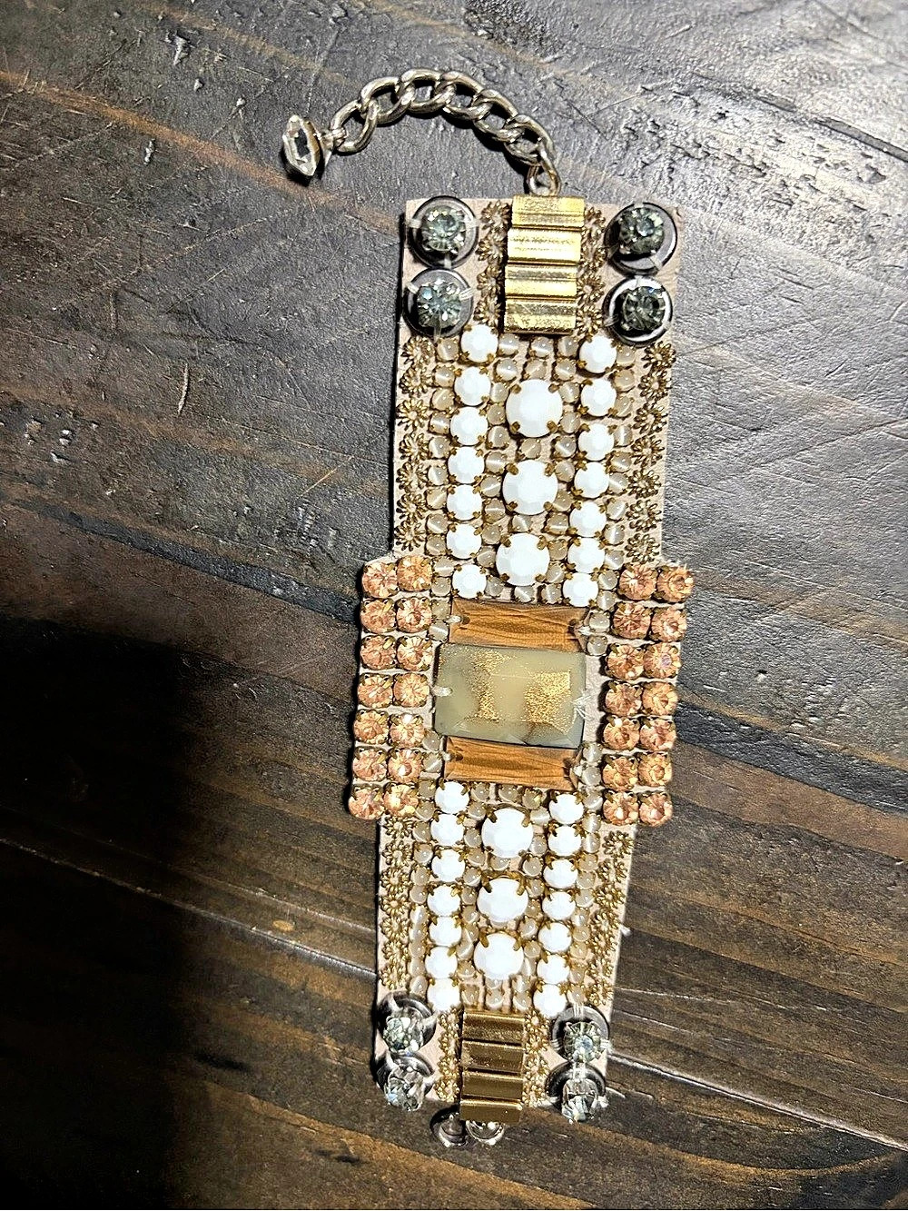 Nocturne Hand-Beaded Wide Statement Cuff Bracelet